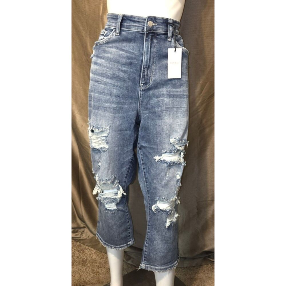 NWT Judy Blue Distressed Skinny Capri Jeans | 22W Plus Size | JB82258MF